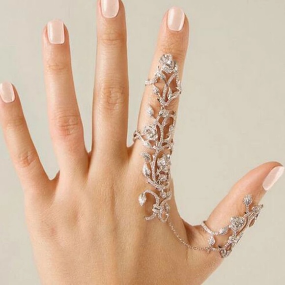 Jewelry - Silver Floral Chain Link Double Finger Ring / Rings Set